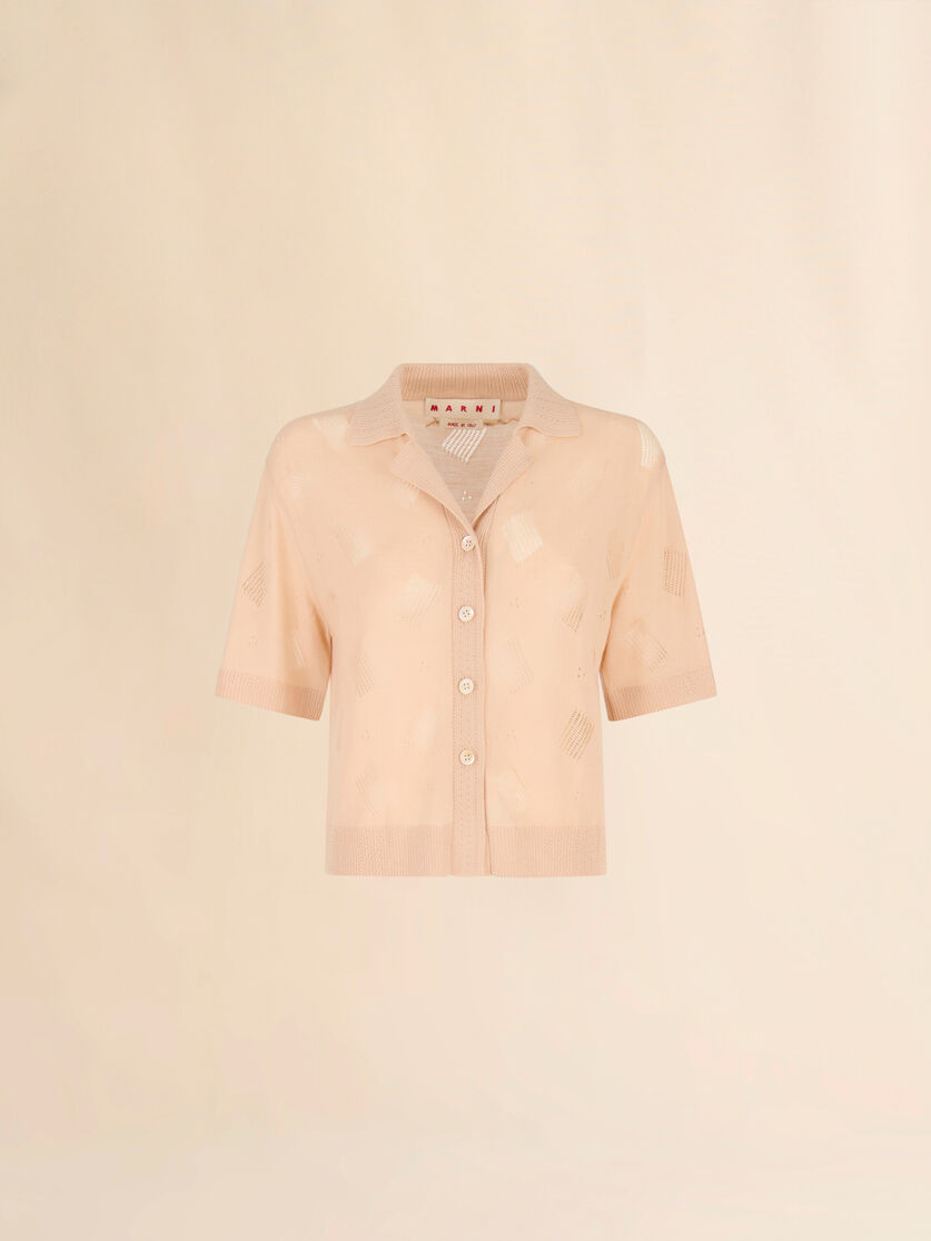 Camicia in filato traforato di lana e seta nero - Camicie - Image 1
