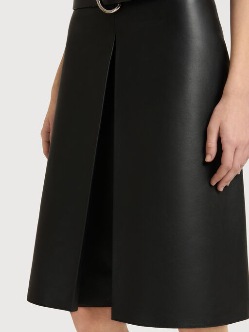 Black nappa leather skirt with pleat - Skirts