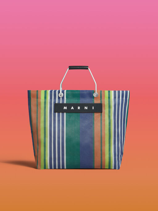 グリーンブルー MARNI MARKET STRIPE BAG - ショッピングバッグ