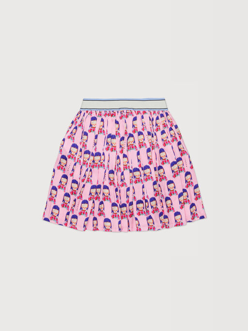 Pink viscose skirt with all-over goggle girl print - Skirts