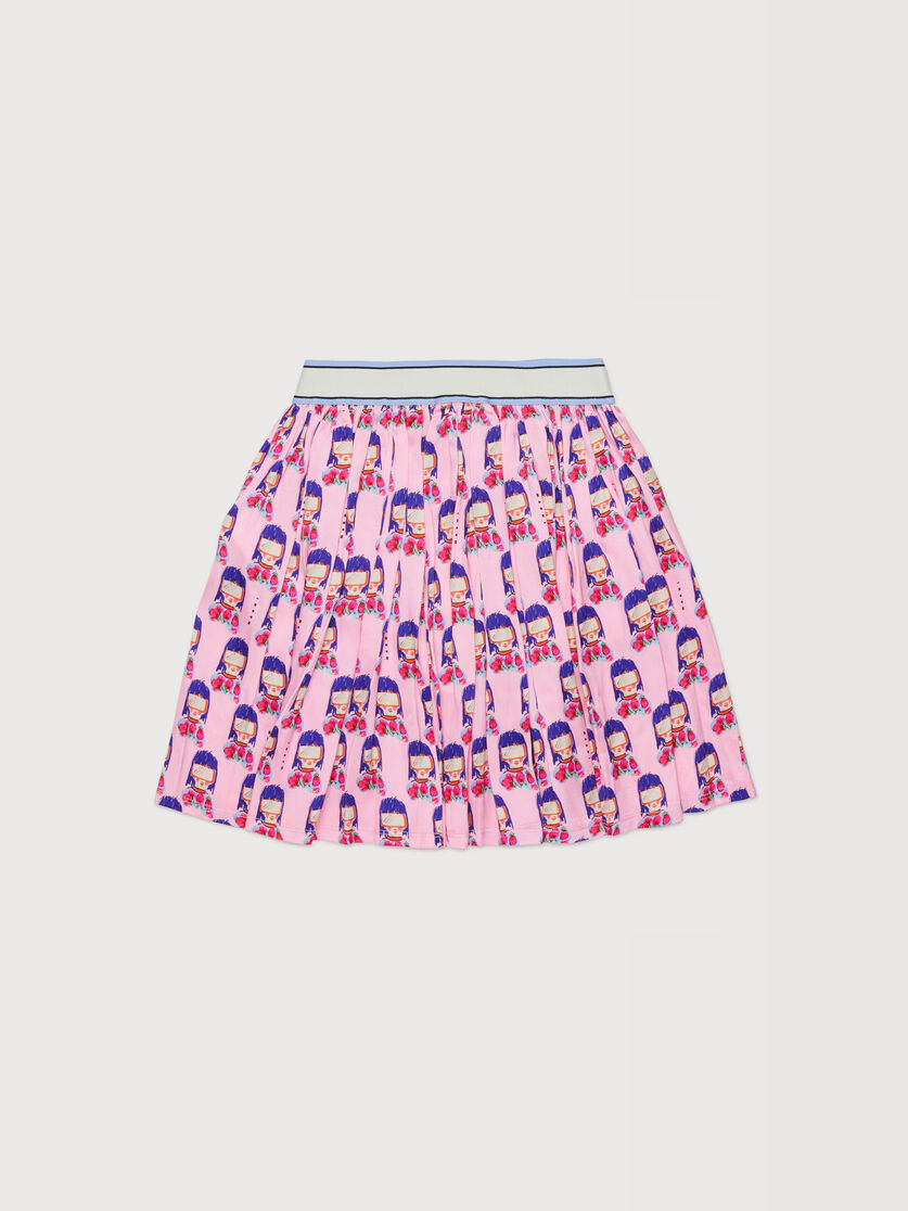 Pink viscose skirt with all-over goggle girl print, Image 2