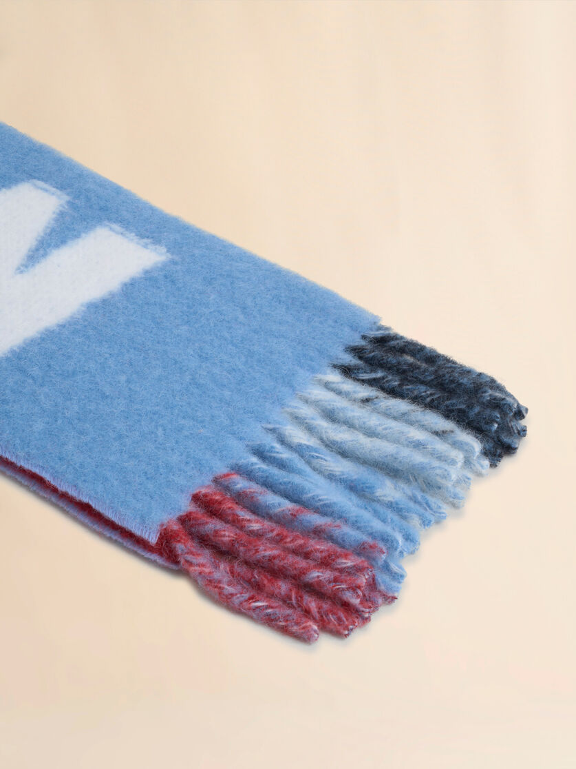 Light blue mohair and wool scarf with maxi logo - Scarves - Image 2