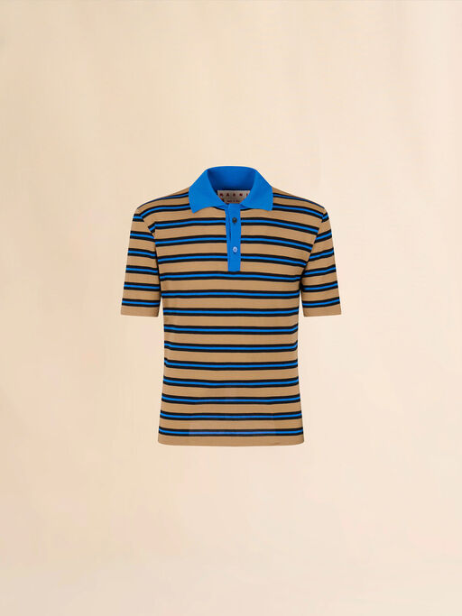 Braun-blau gestreiftes Polohemd aus Wolle - Hemden