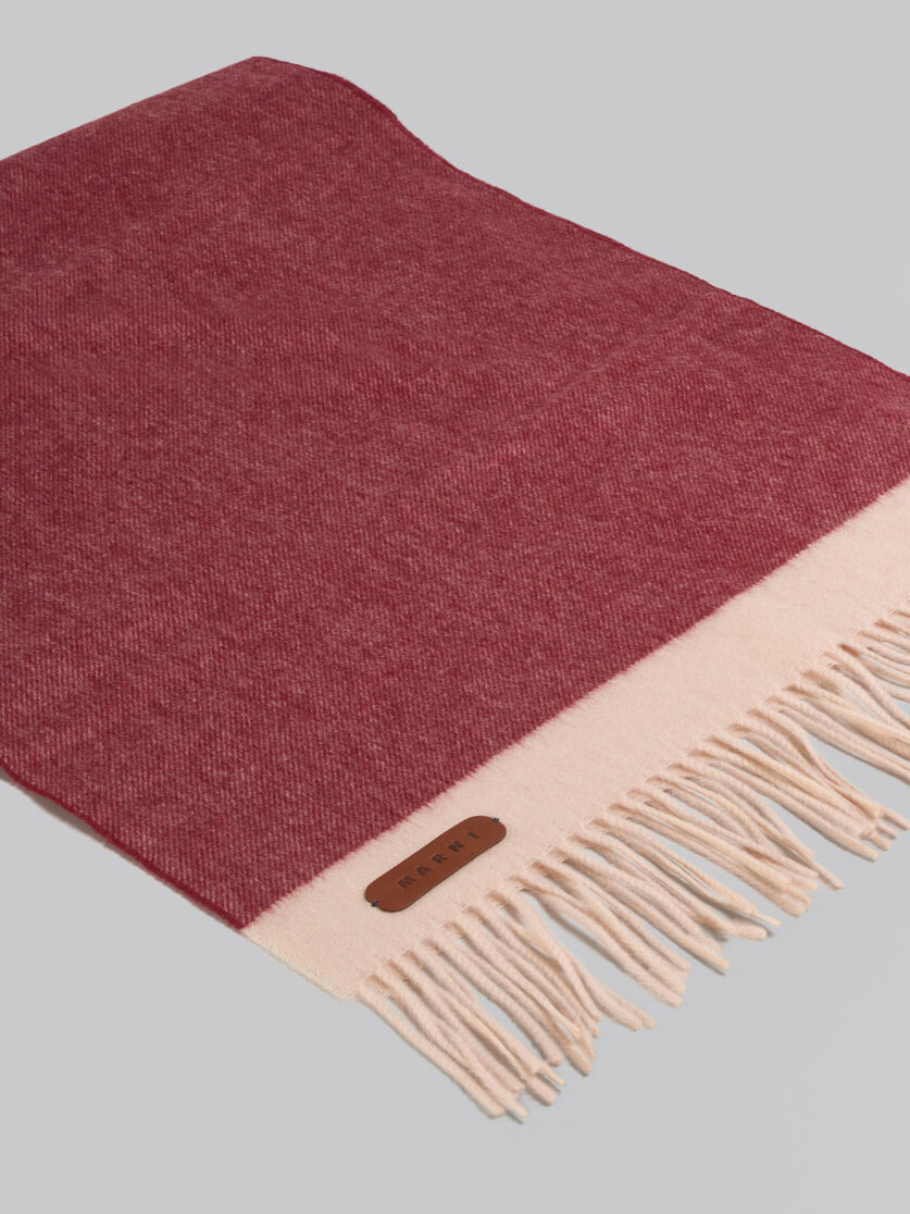 Burgundy virgin wool and cashmere scarf with leather patch - Scarves - Image 4