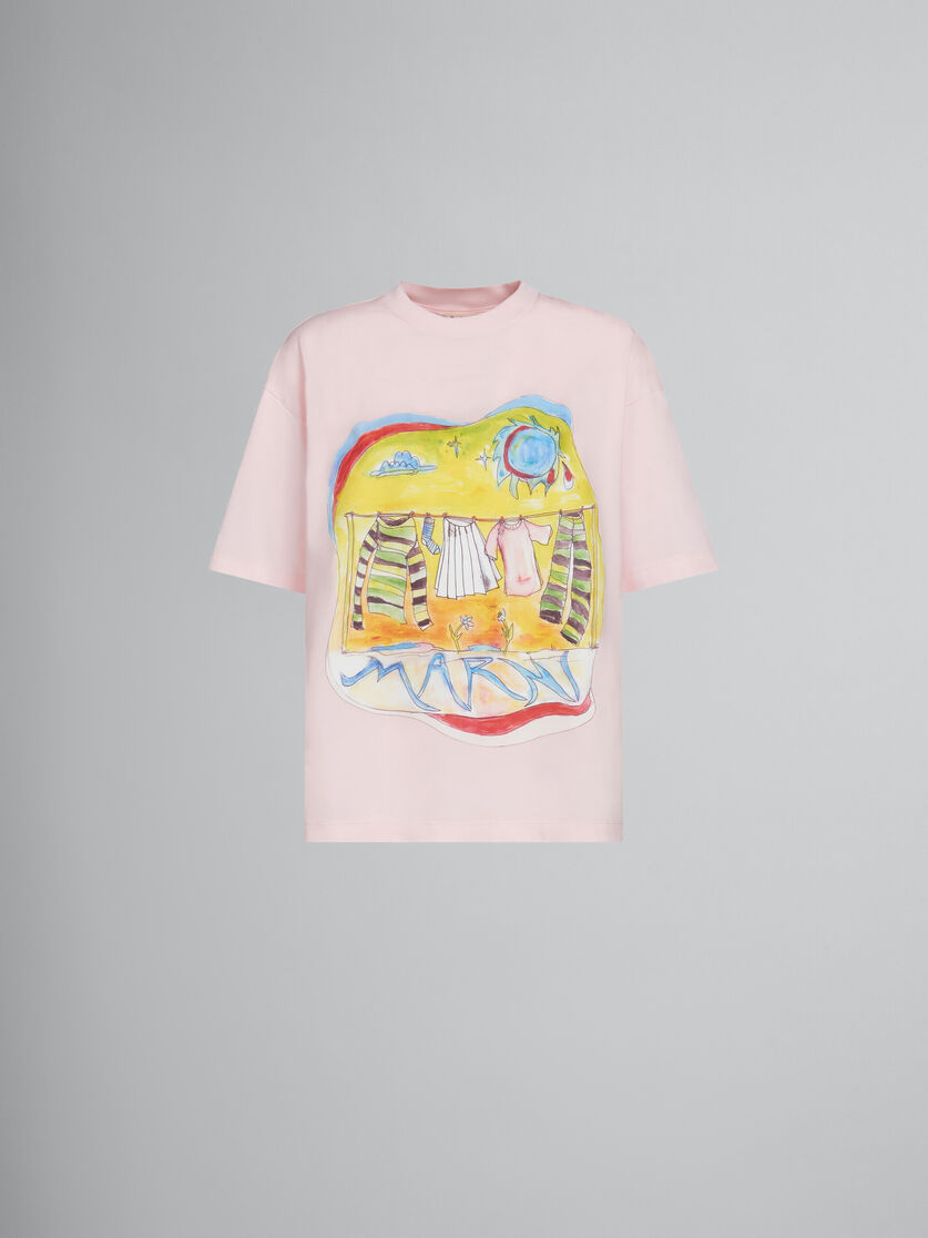 Pink T-shirt with Sun Dry | print Marni
