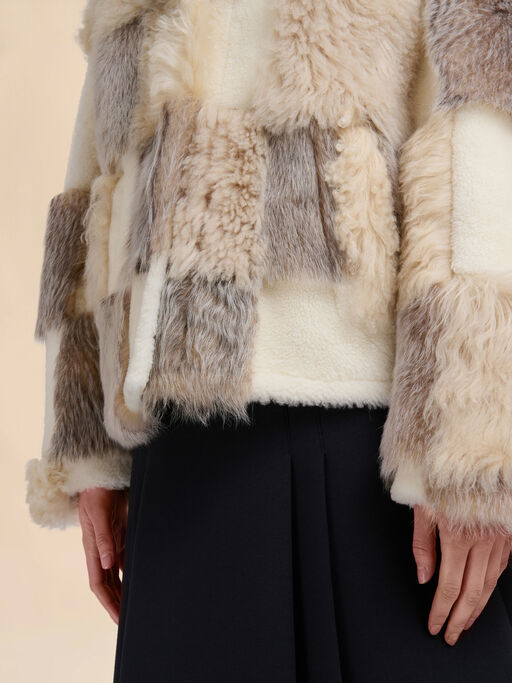 Giacca in shearling intarsiato color crema - Giacche