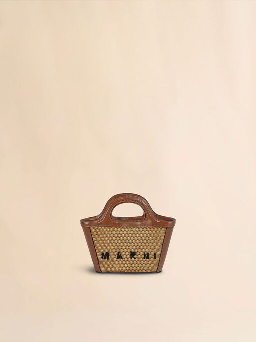 Tropicalia Bag Micro in pelle marrone e tessuto effetto rafia - Borse a mano