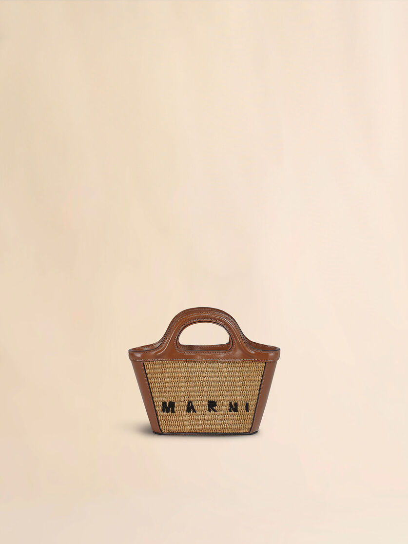 Tropicalia Micro Bag in light blue leather and raffia-effect fabric - Handbags - Image 1