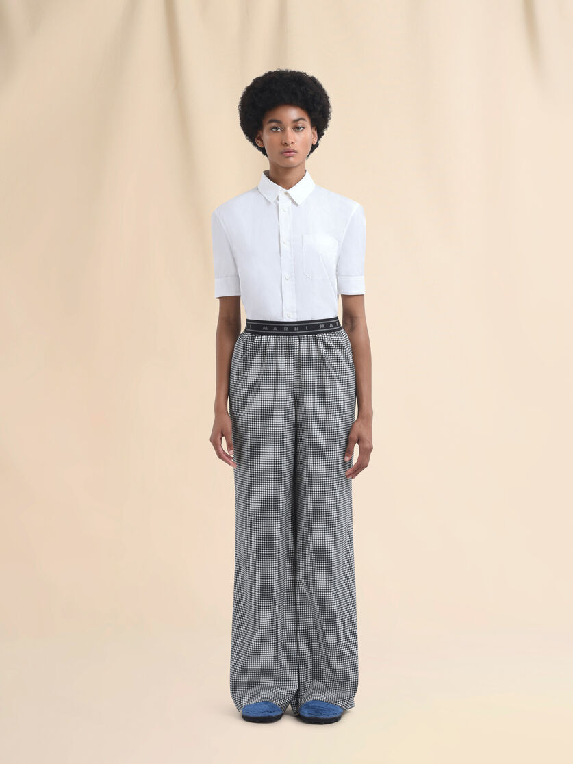 Wool blend black and white check palazzo trousers - Pants - Image 2