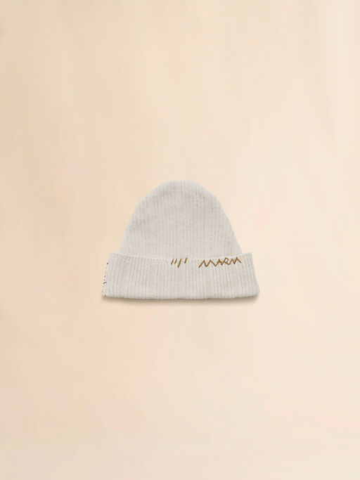 Beige wool-cashmere beanie with Marni Mending - Hats
