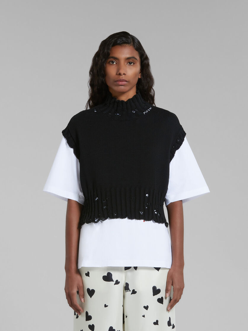 Black cotton cropped vest - Pullovers - Image 2