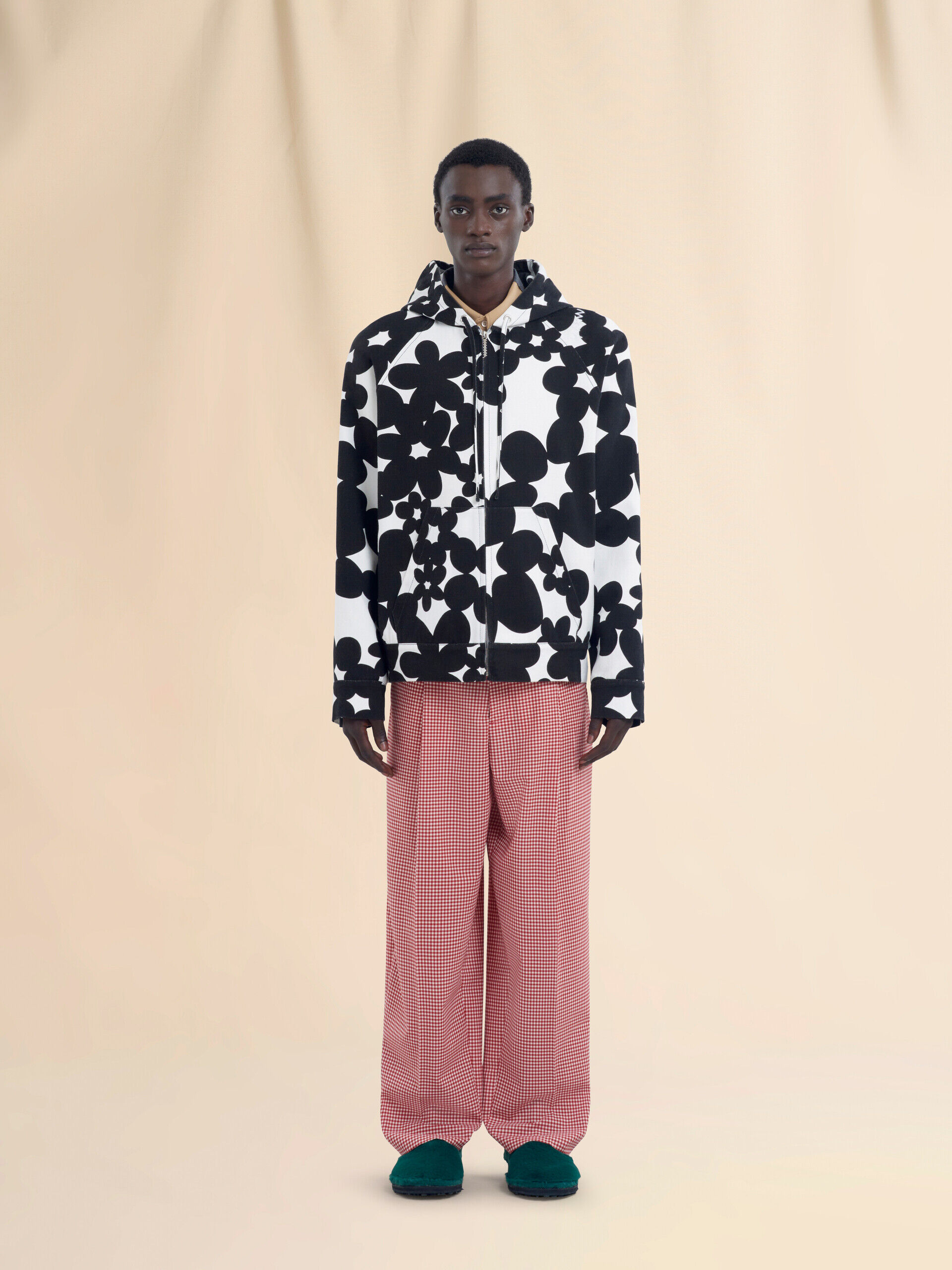 Cotton hoodie with black and white Dillies print | Marni