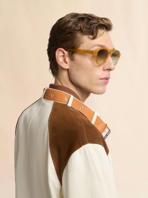 Cream nappa leather jacket with buckle collar - Jackets