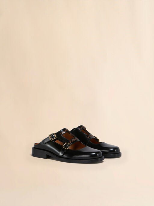 Black leather Bambi 3.0 loafer with double buckle - Sandals