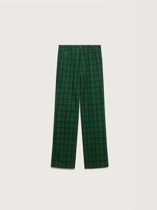 Black and green checked wool-cotton trousers - Pants