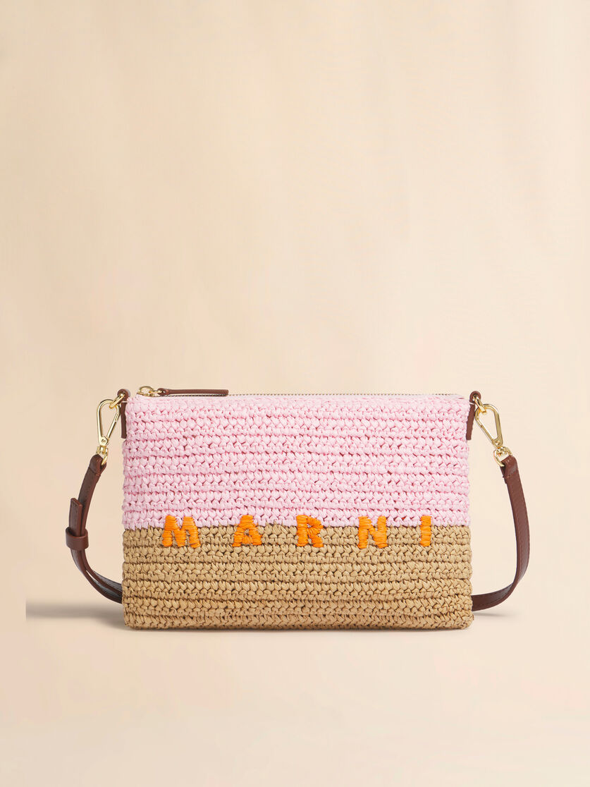 Pink and brown paper raffia Seaside pouch, Image 1