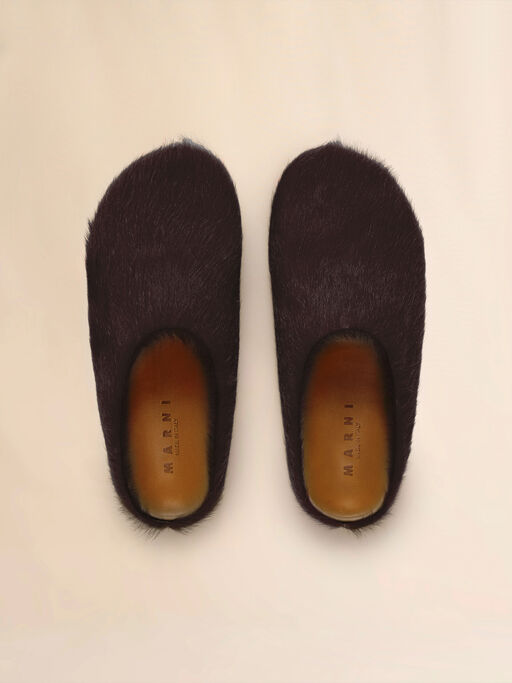 Brown long haircalfskin Fussbett sabot - Clogs