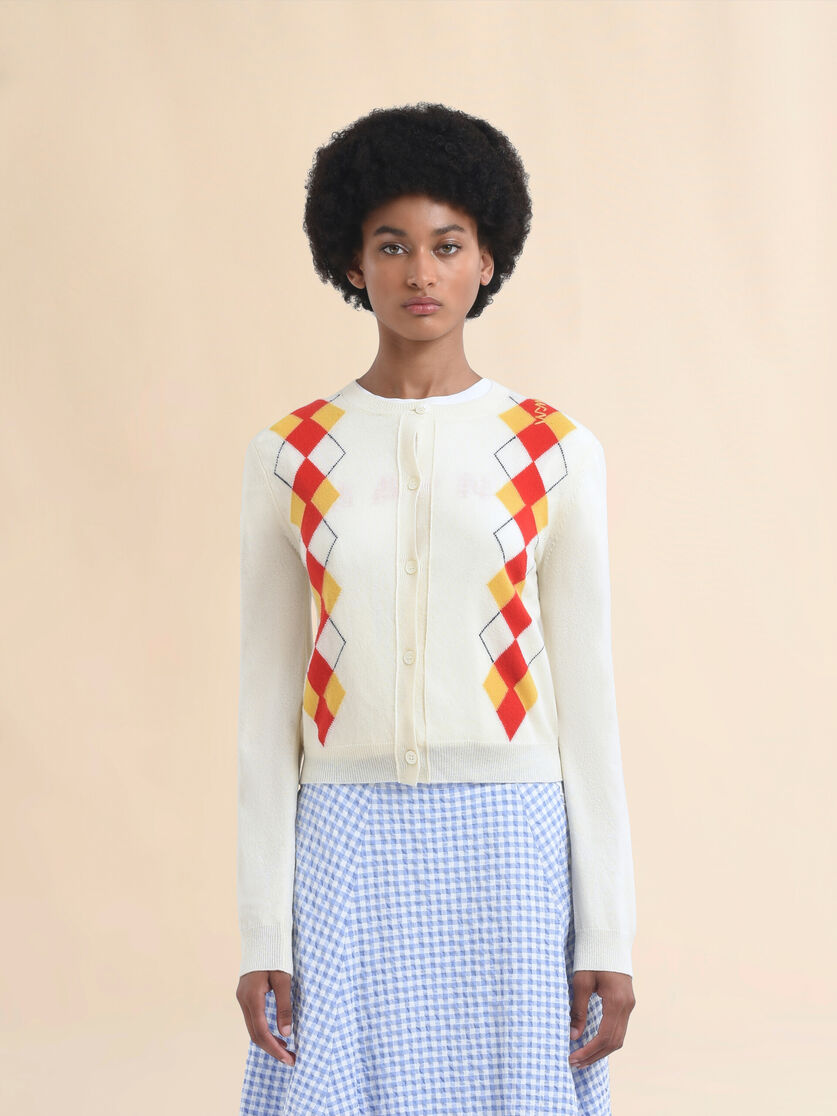 Ivory wool argyle cardigan - Pullovers - Image 2