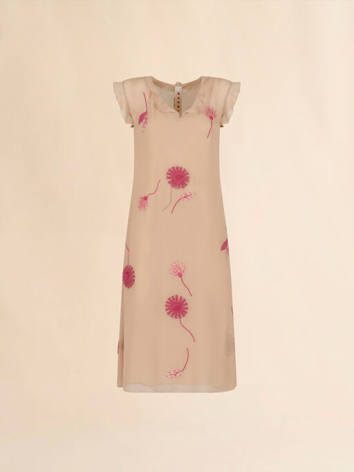 Nude silk dress with camellia embroidery - Dresses