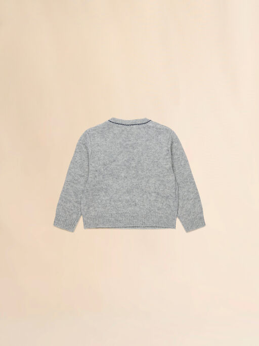 Gray melange wool-cashmere sweater with cursive logo - Knitwear