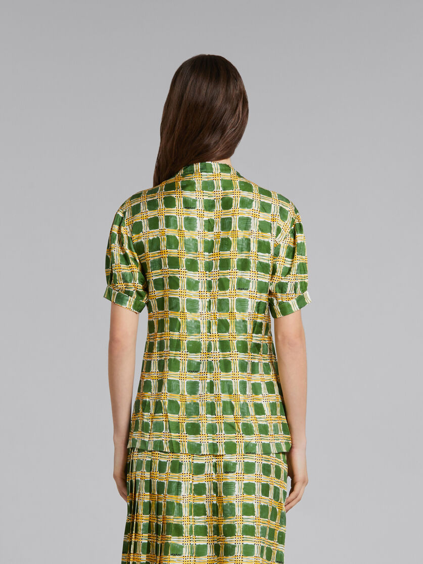 Green silk twill top with Check Fields print - Shirts - Image 3