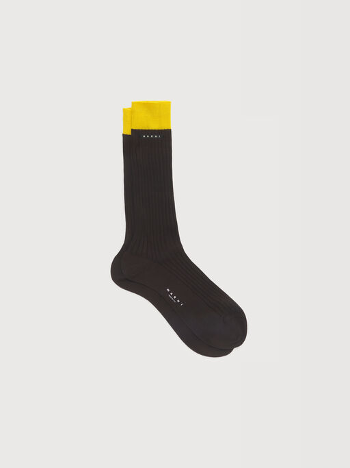 Brown cotton socks with contrast cuffs - Socks