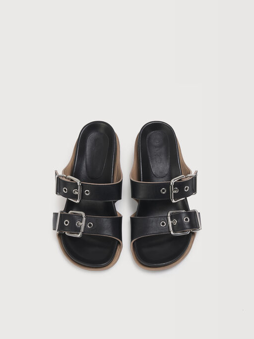 Black leather double-buckle Fussbett pump - Sandals