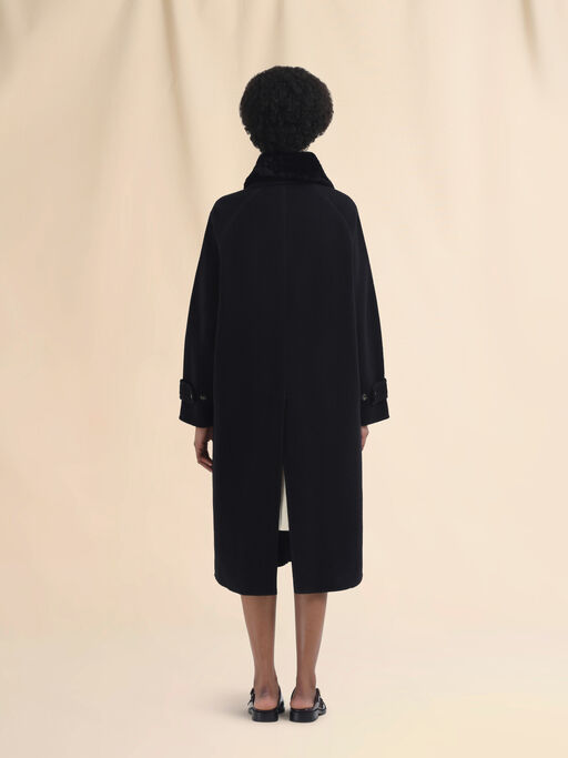 Cappotto in lana cashmere nero con collo in shearling - Cappotti
