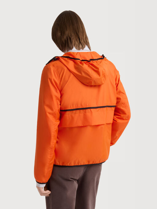 Orange nylon jacket with drawstring pockets - Jackets