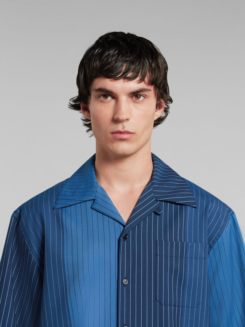 Camicia bowling in lana gessata blu dégradé - Camicie - Image 4