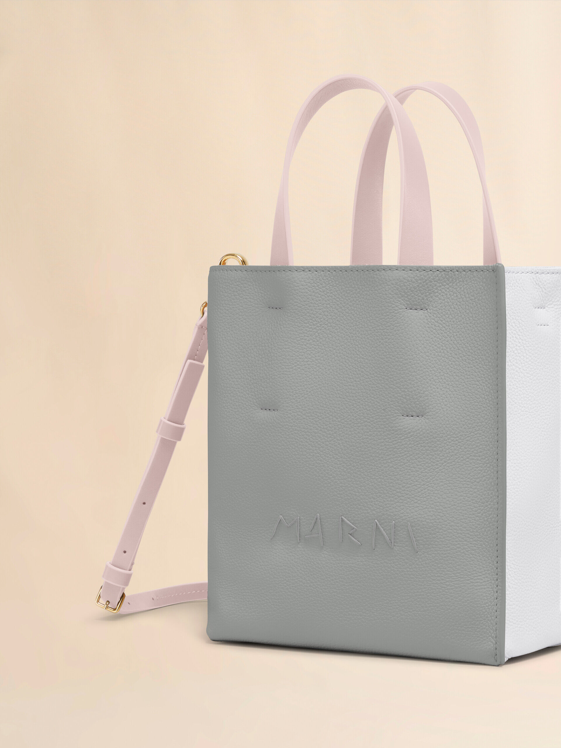 Museo Soft Mini Bag in grey and white leather with Marni