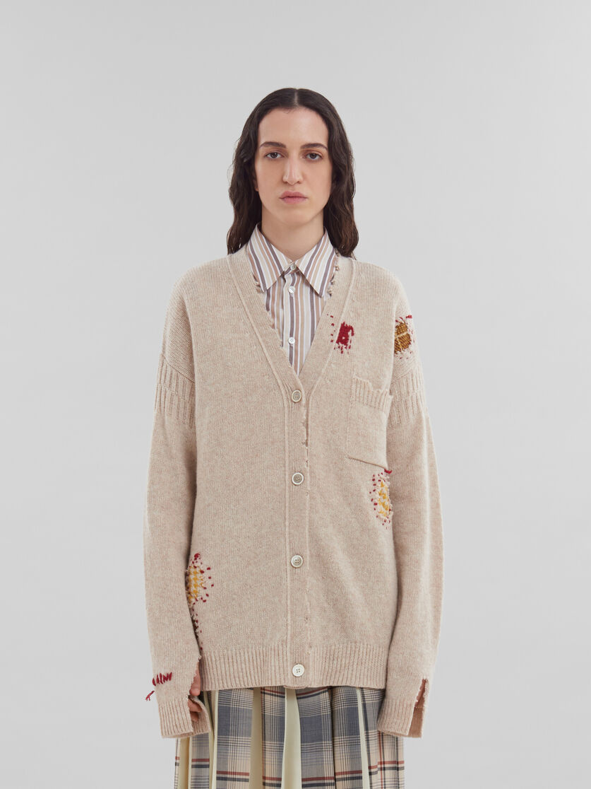 オーツ シェットランドウール製 カーディガン、マルニメンディングの  