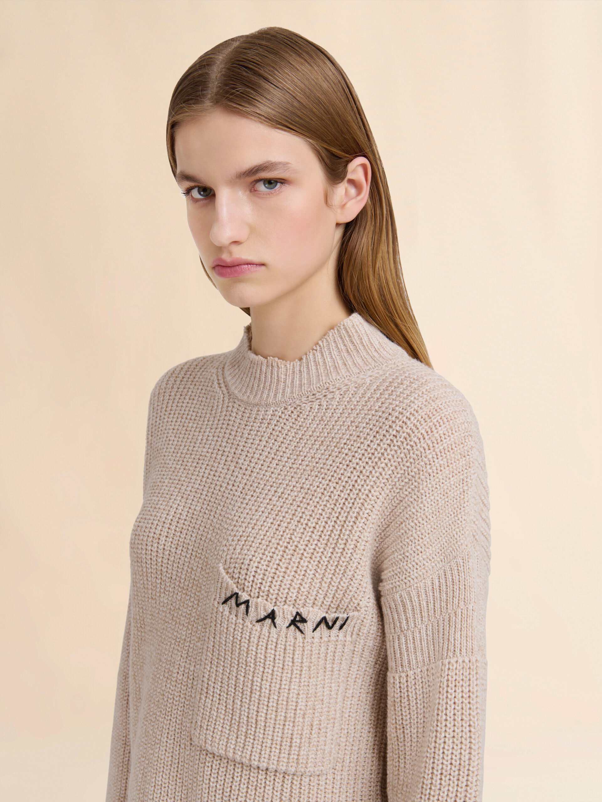 Oat mouliné wool sweater with Marni Mending | Marni