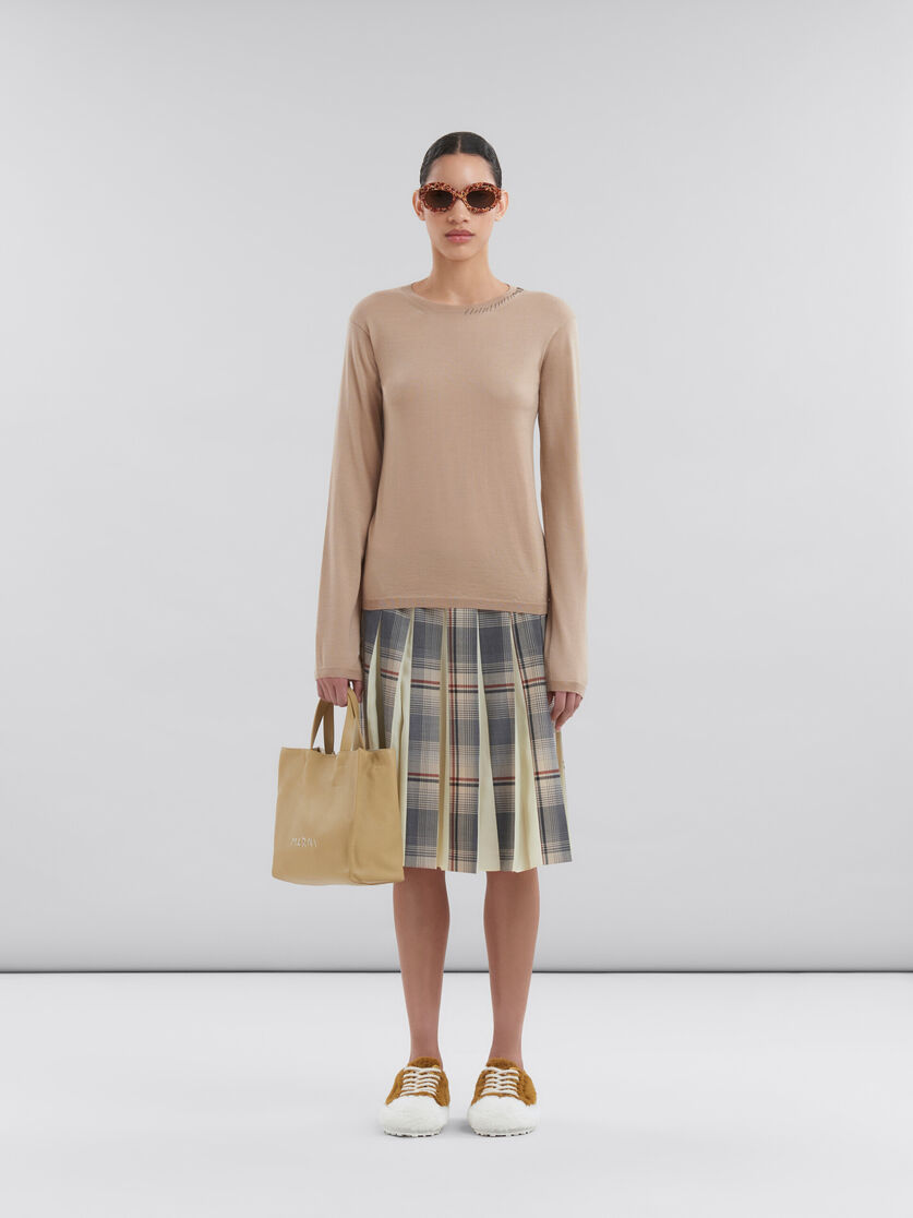 Beige leather Museo Soft tote bag with Marni mending | Marni 