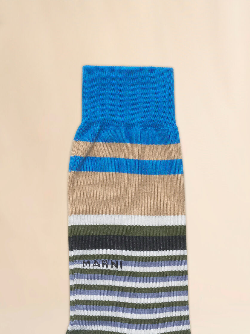 Blue cotton socks with mixed stripes - Socks - Image 3