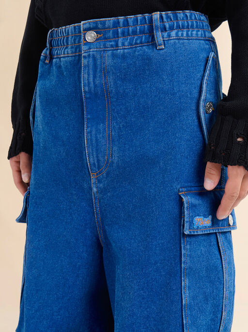 Dark blue denim cargo pants with Marni logo patch - Pants