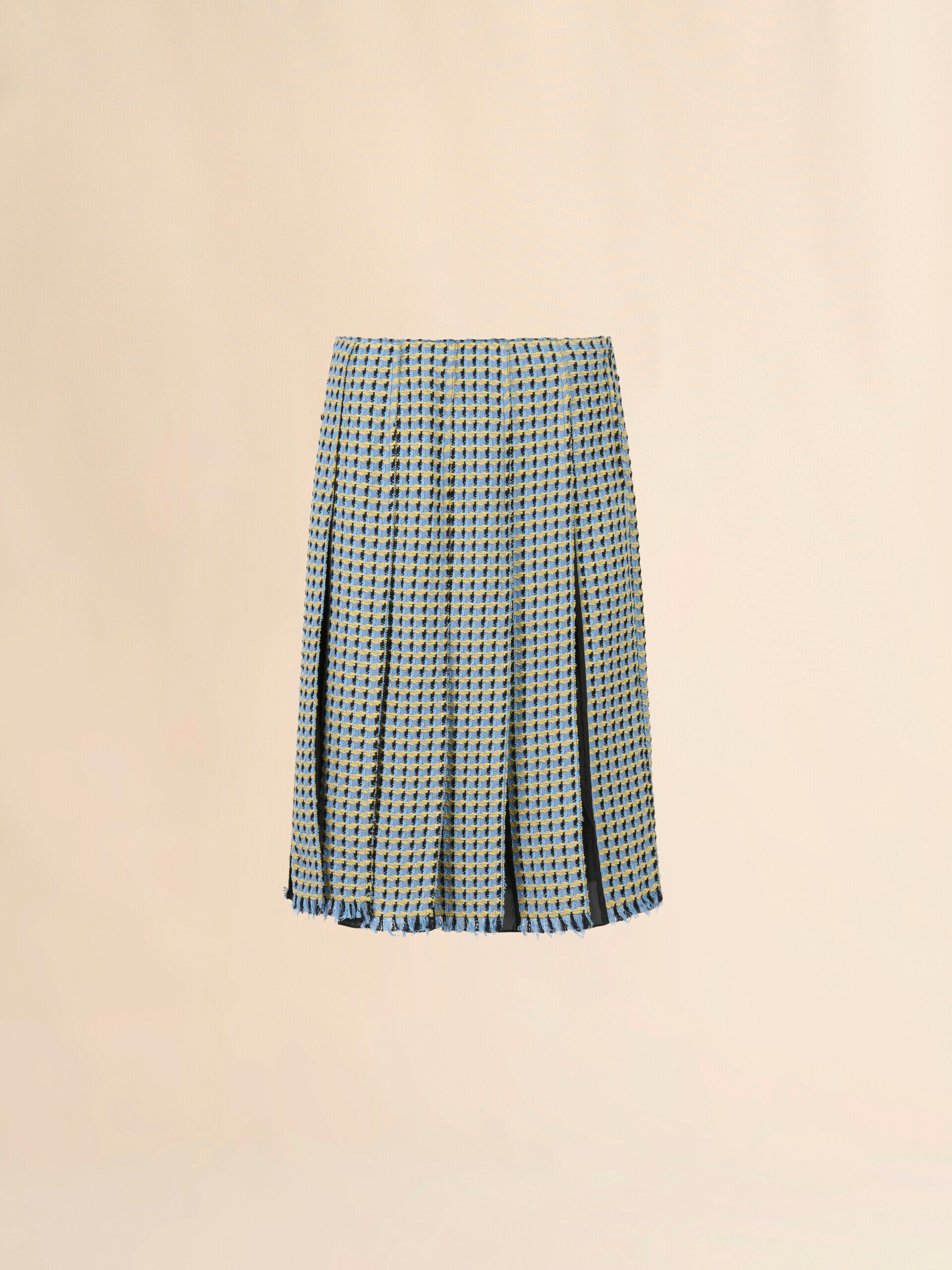 MARNI マルニ シルク×麻 ツイードスカート Blue cotton tweed-effect pleated skirt | Marni