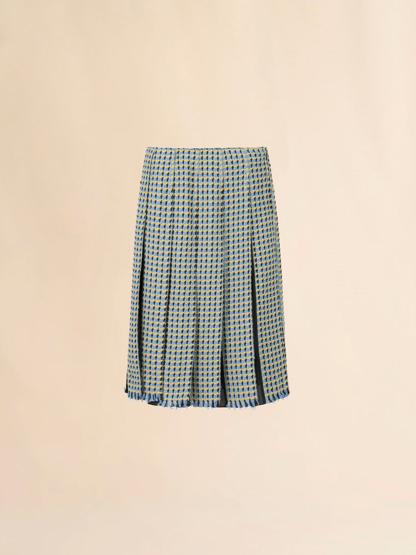 Blue cotton tweed-effect pleated skirt, Image 1