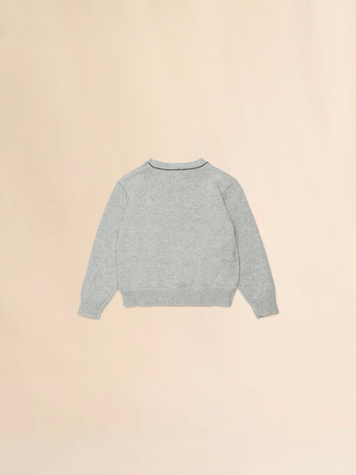 Gray cotton sweater with embroidered logo - Knitwear