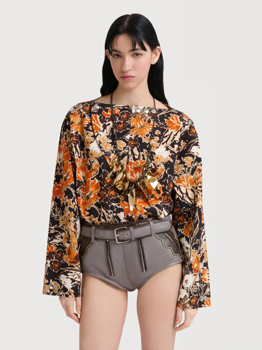 Black cloqu&eacute; top with Extreme Bouquet print - Shirts