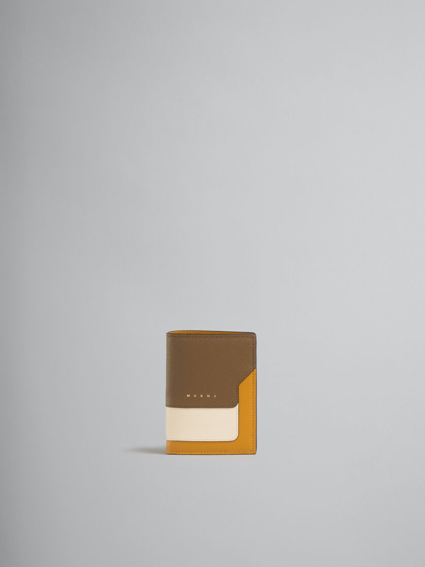 Portafoglio bi-fold in saffiano blu bianco e marrone - Portafogli - Image 1