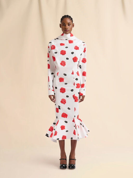 White poplin mermaid shirt dress with Iris print - Dresses