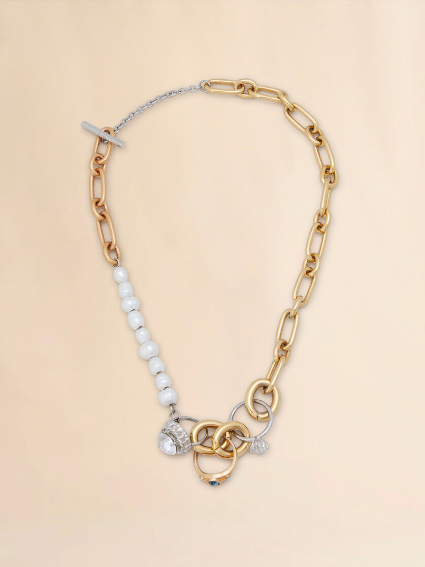 Mixed link chain necklace with pearls and rings - Necklaces - Image 1