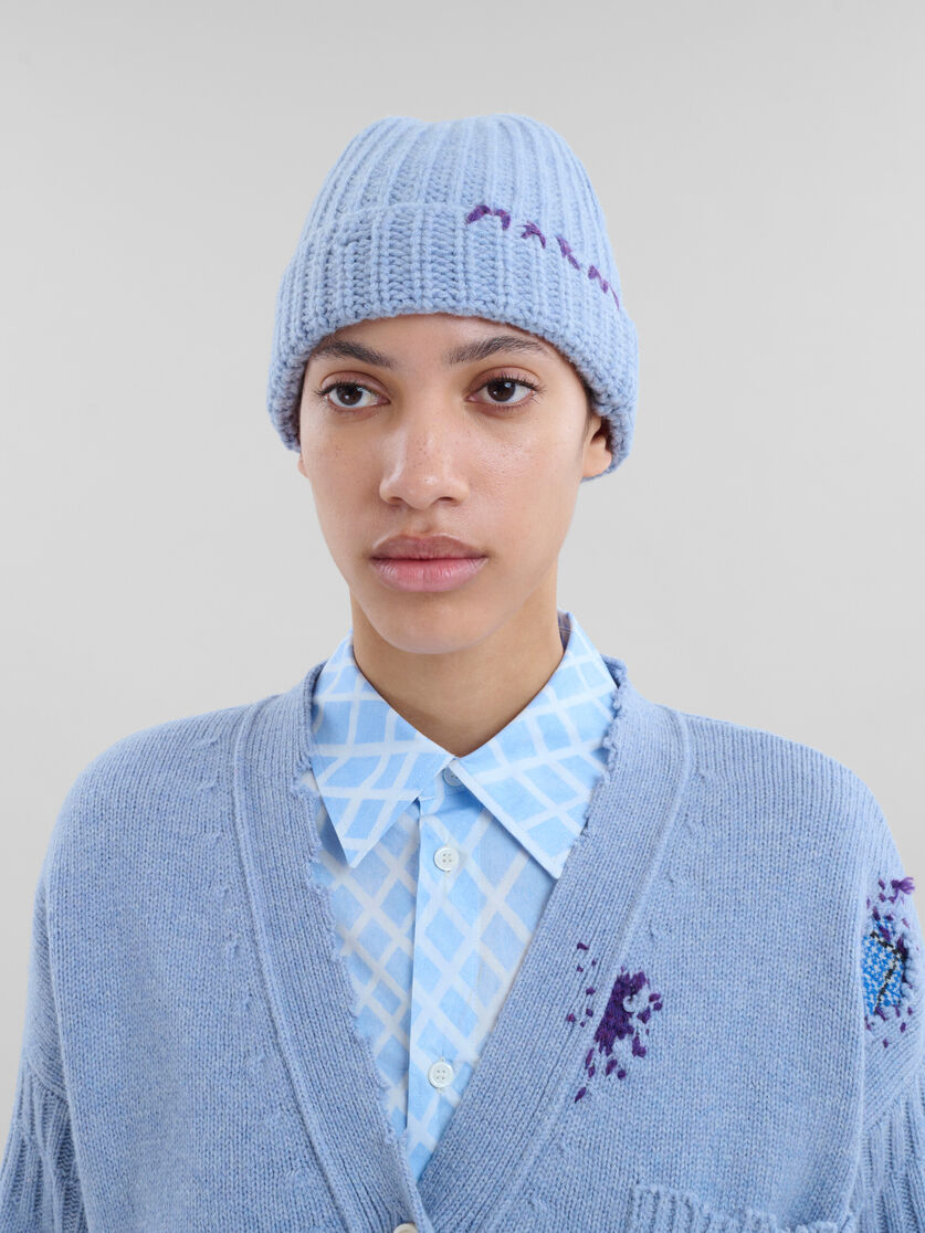 Blue Shetland wool beanie with Marni mending | Marni