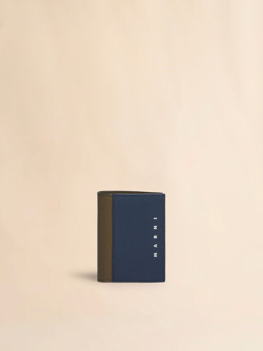 Portafoglio bifold in pelle saffiano blu scuro e verde - Portafogli