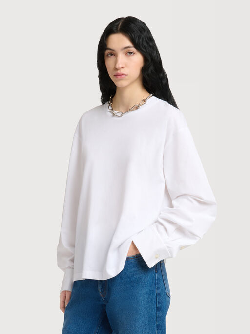 White cotton T-shirt with shirt sleeves - T-shirts