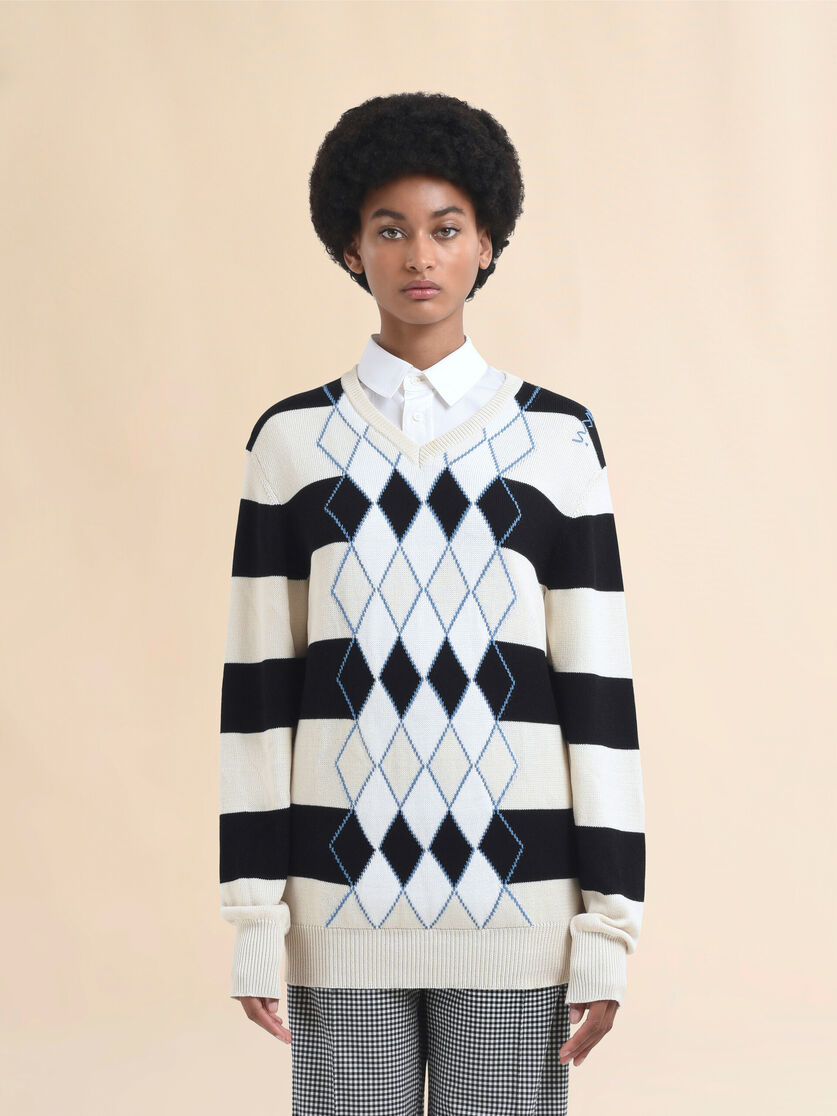 Black and white striped argyle cotton jumper - Pullovers - Image 2