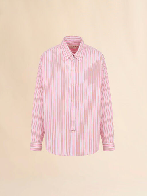 Pink striped poplin shirt with neck strap - Shirts