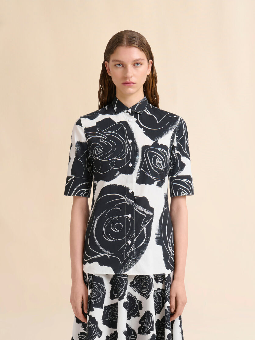 White poplin short-sleeve shirt with Cybele print - Shirts - Image 2