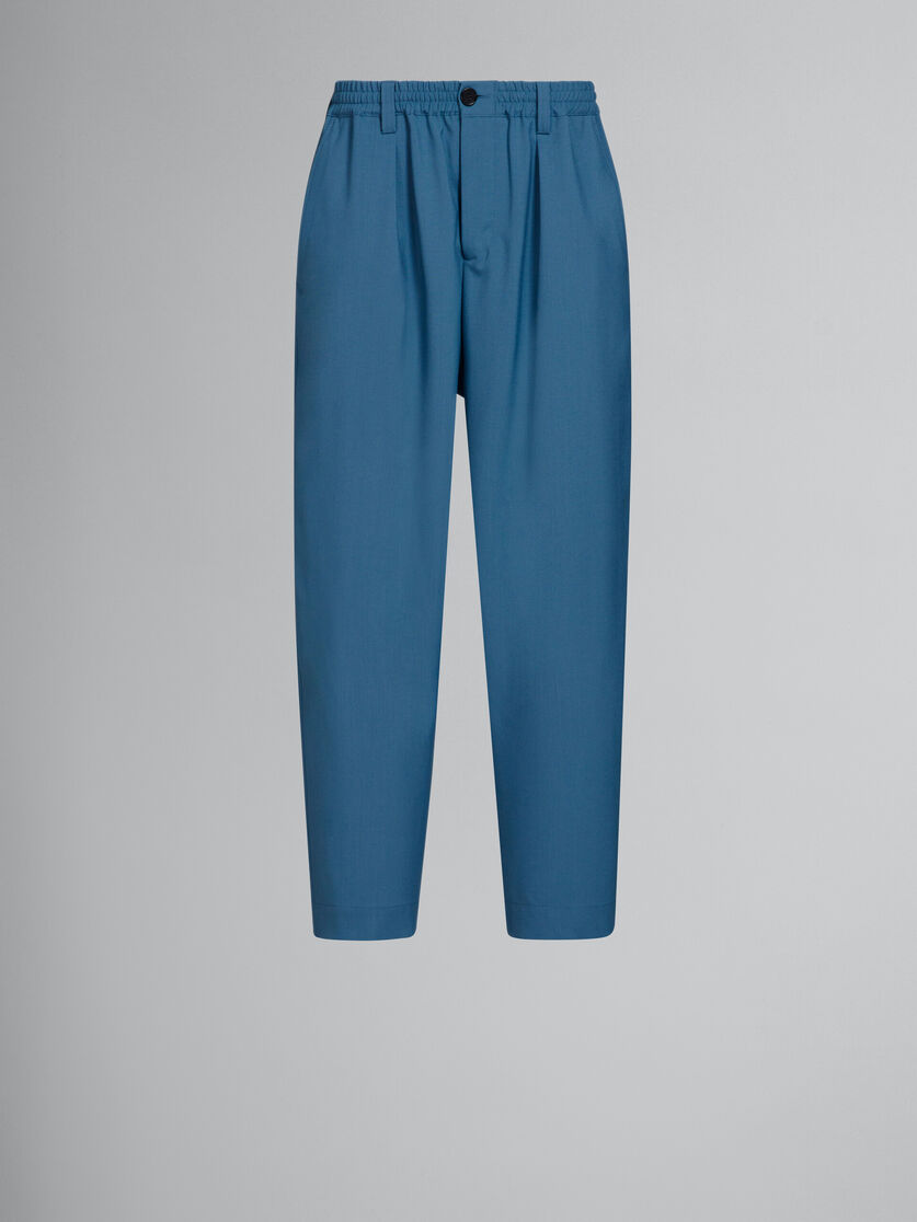 Blue tropical wool drawstring trousers with pleats - Pants - Image 1